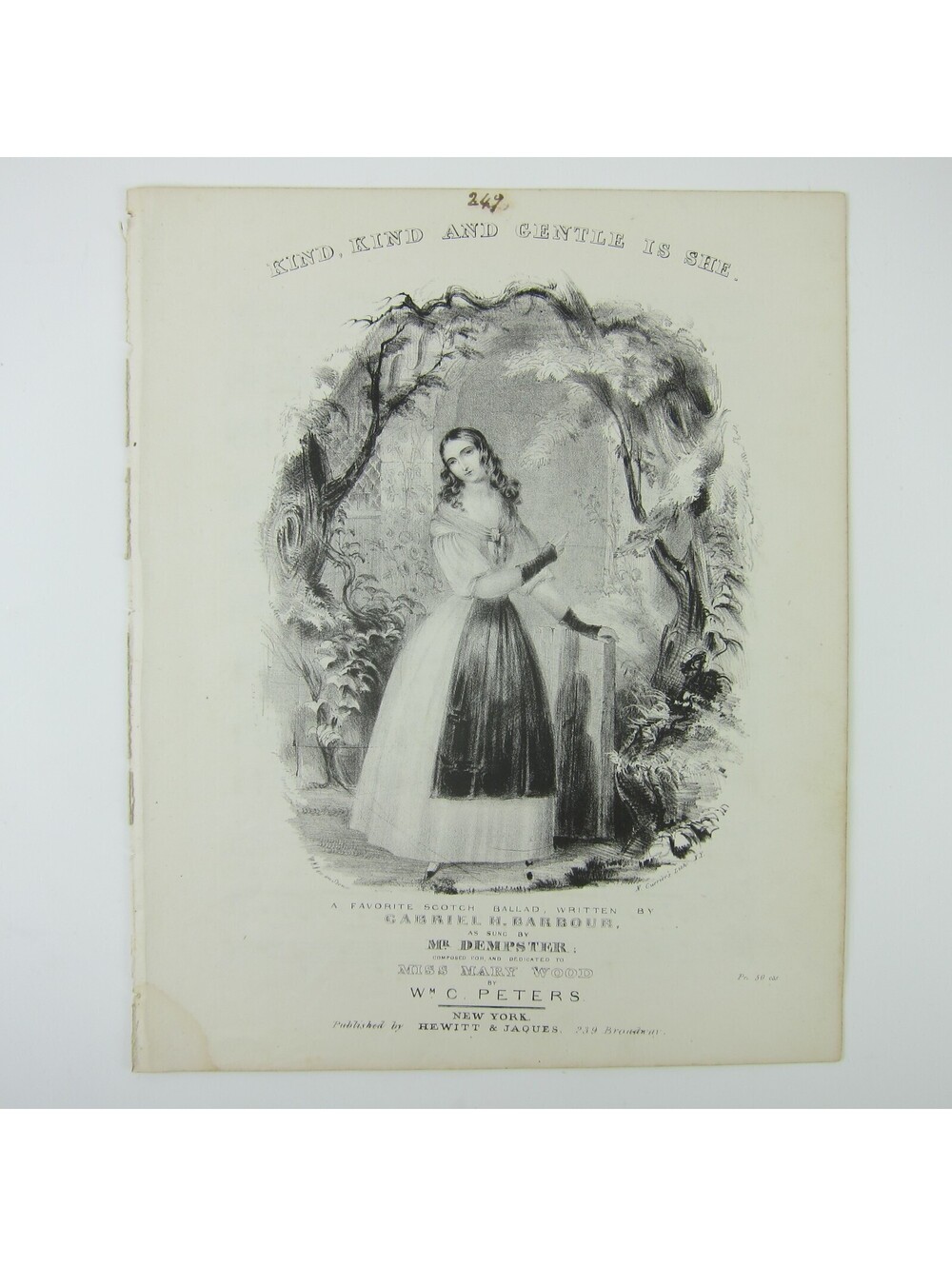 Sheet Music Kind Kind And Gentle Is She Gabriel H. Barbour W.C. Peters Antique